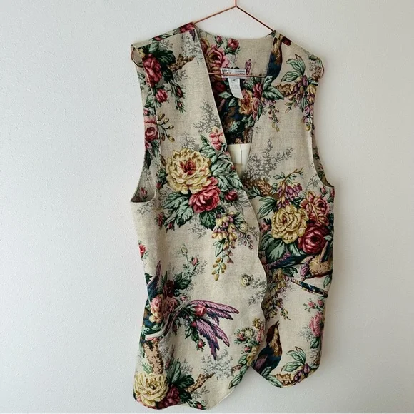 F. L. Malik Vintage 90s floral tapestry vest linen blend boho - Picture 10 of 11